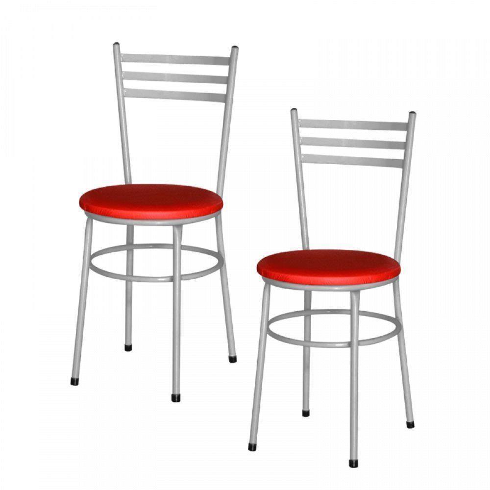 2 Cadeiras Epoxi Prata Para Cozinha Vermelho