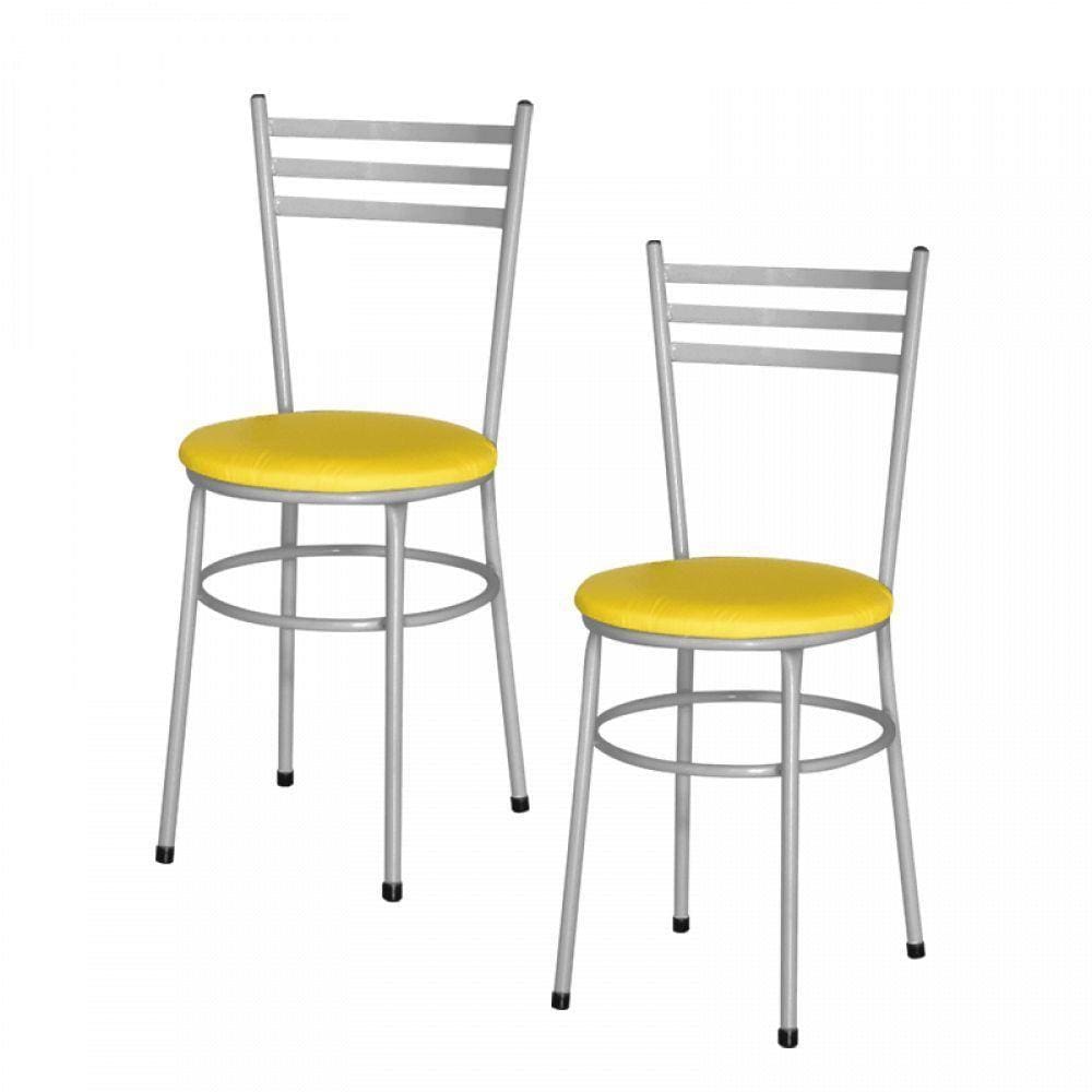 2 Cadeiras Epoxi Prata Para Cozinha Amarelo