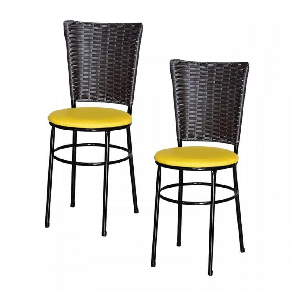 2 Cadeiras Preta Para Cozinha Hawai Café Amarelo