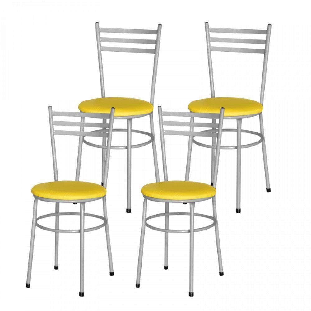 4 Cadeiras Epoxi Prata Para Cozinha Amarelo