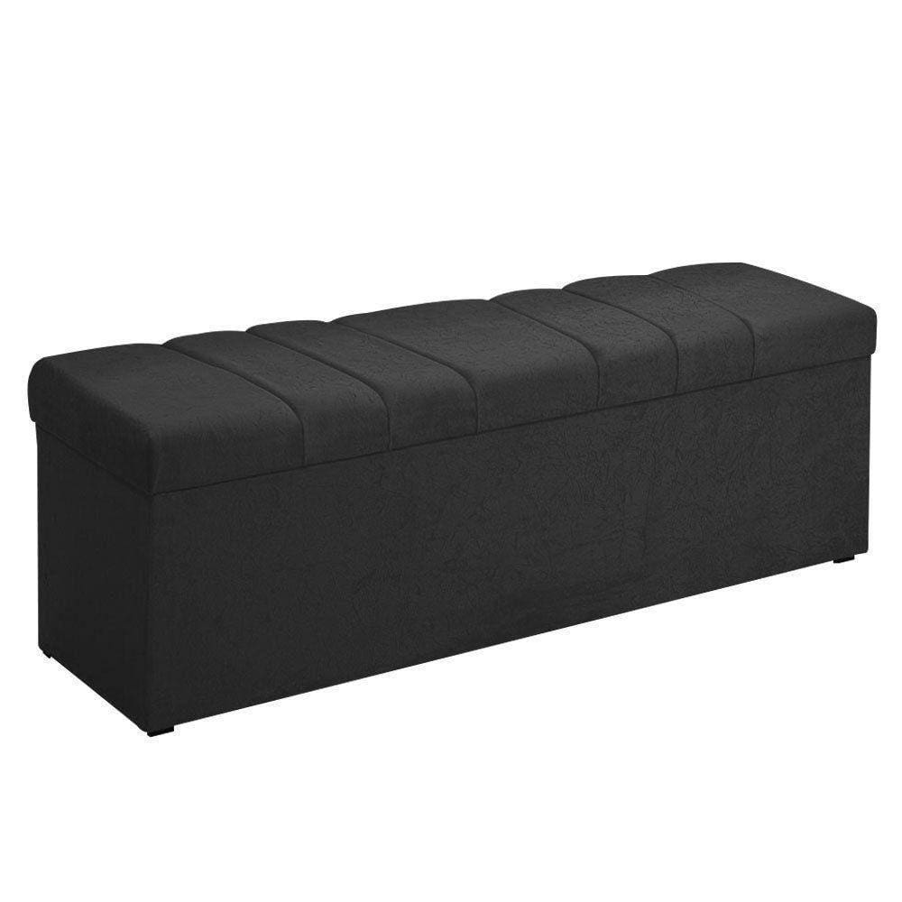 Calçadeira Com Baú Londres 160 Cm Suede Preto Amassado