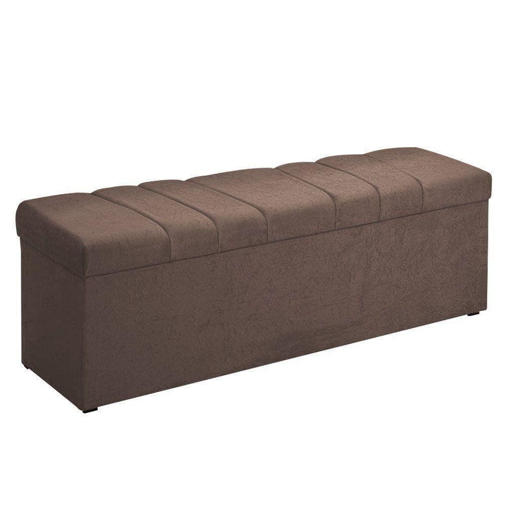 Calçadeira Com Baú Londres 160 Cm Suede Chocolate Amassado