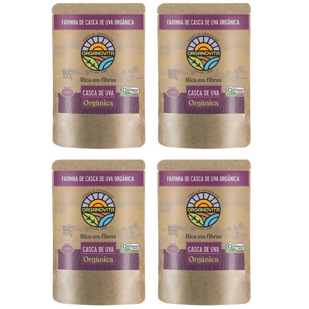 Kit 4 Farinha De Casca De Uva Orgânica Organovita 100 G