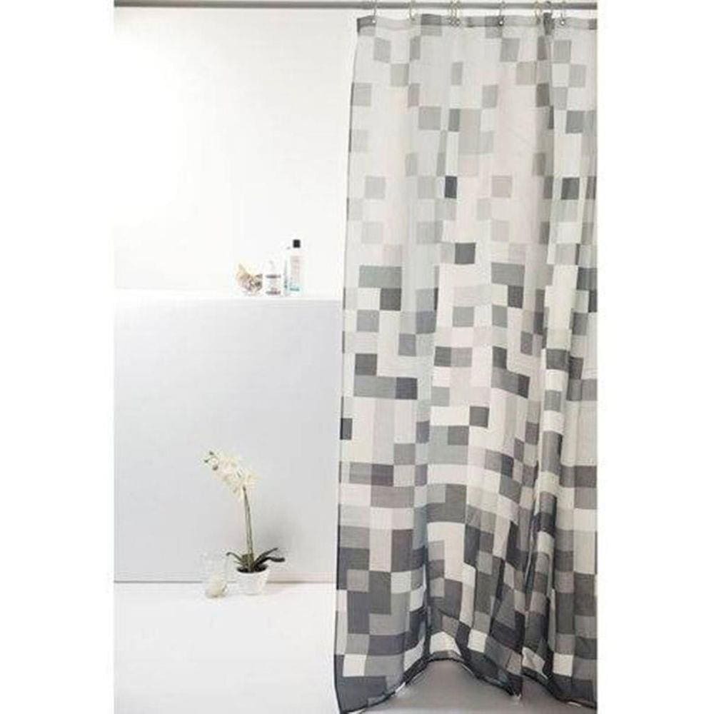 Cortina Box Poliester Divertida 198X180Cm Pixel Cinza