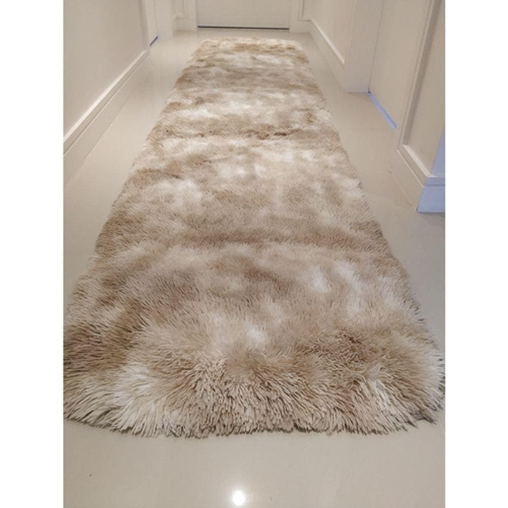 Tapete Passadeira Peludo Felpudo Antiderrapante 2,00m x 0,60cm - Bege Mesclado