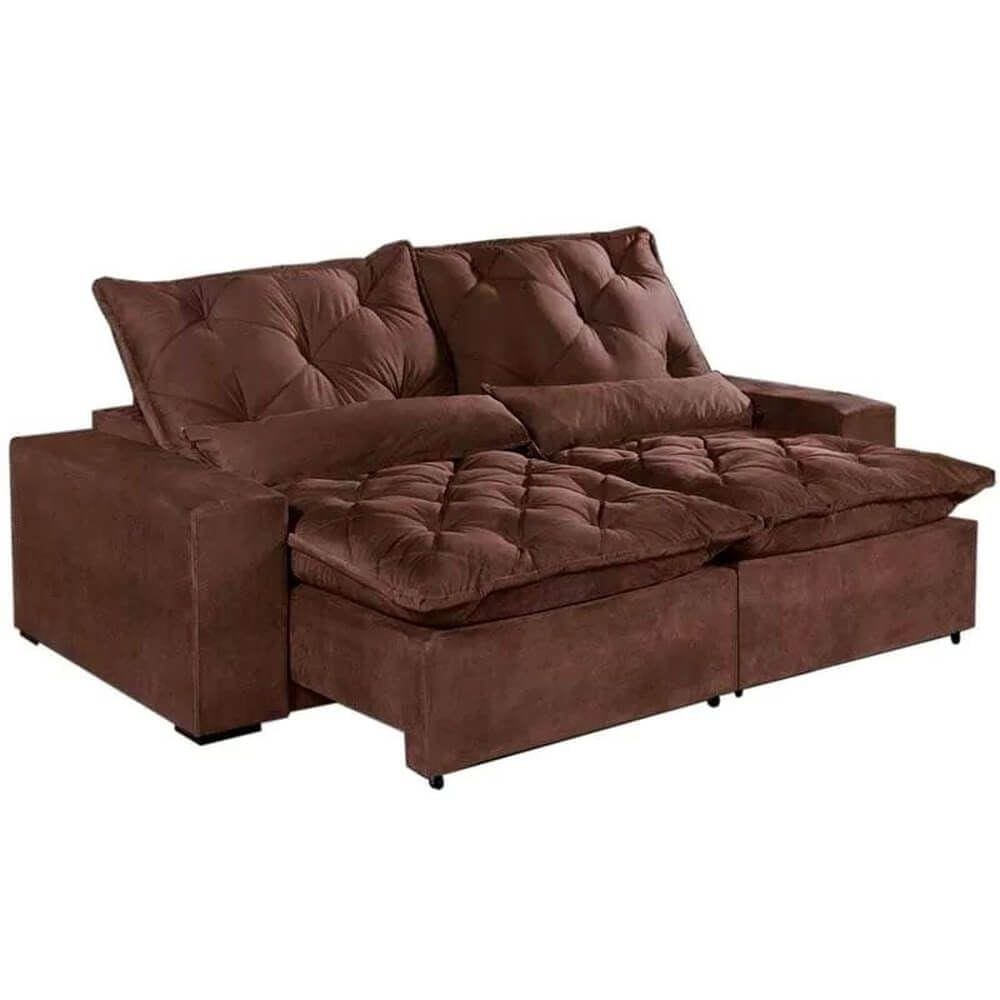 Sofá 4 Lugares Elegance Retrátil e Reclinável com Tecido Suede de 230cm Cor Marrom