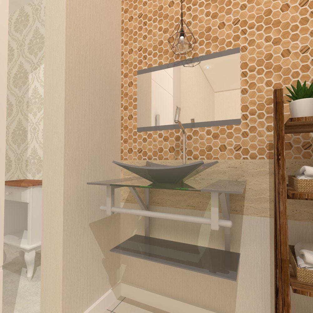 Gabinete de Vidro 60cm com Cuba Retangular Prata