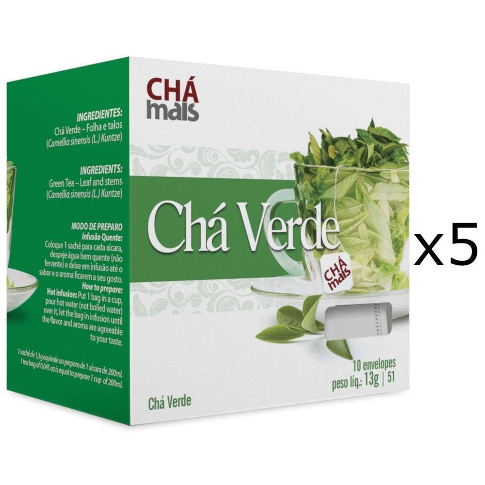 Chá Verde Kit com 5 Caixas de 10 Sachês cada