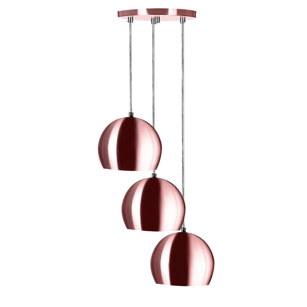 Lustre Pendente Aluminio Bola Triplo 15cm Gold Rose