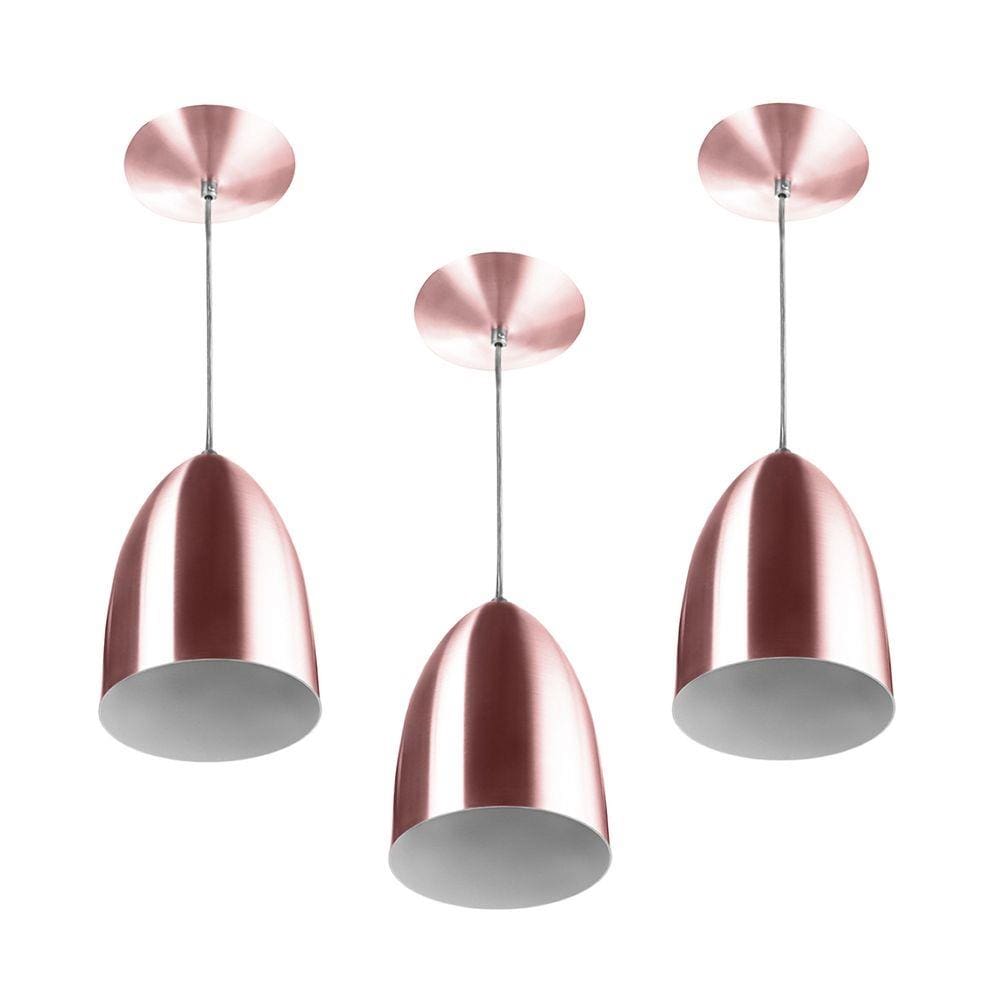 Kit 3 Lustre Pendente Luminária Cone de Alumínio Gold Rose