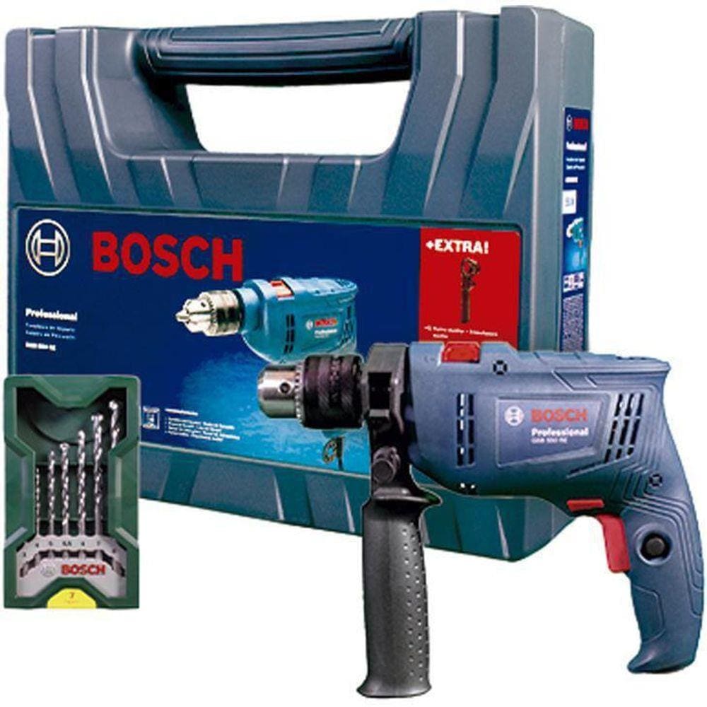 Furadeira de Impacto GSB 550 Watts Bosch, Com Maleta e 7 Brocas