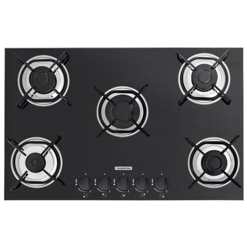 Cooktop Tramontina 5 Bocas Brasil com Acendimento Superautomático Preto Menor preço em Cooktop Tramontina 5 Bocas Brasil com Acendimento Superautomático Preto