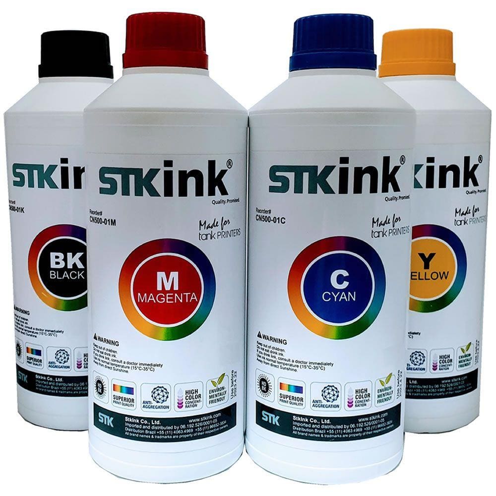 Tinta STK GL190 G1100 G1110 G2100 G2110 G3100 G3102 G3110 G3111 G4100 G4110 G4111 G1800 G1900 para Maxx Canon - 1 Litro Black + 3 x 500ml Color