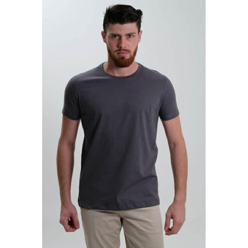 Camiseta Masculina Gola Redonda Básica Cinza Escuro Algodão