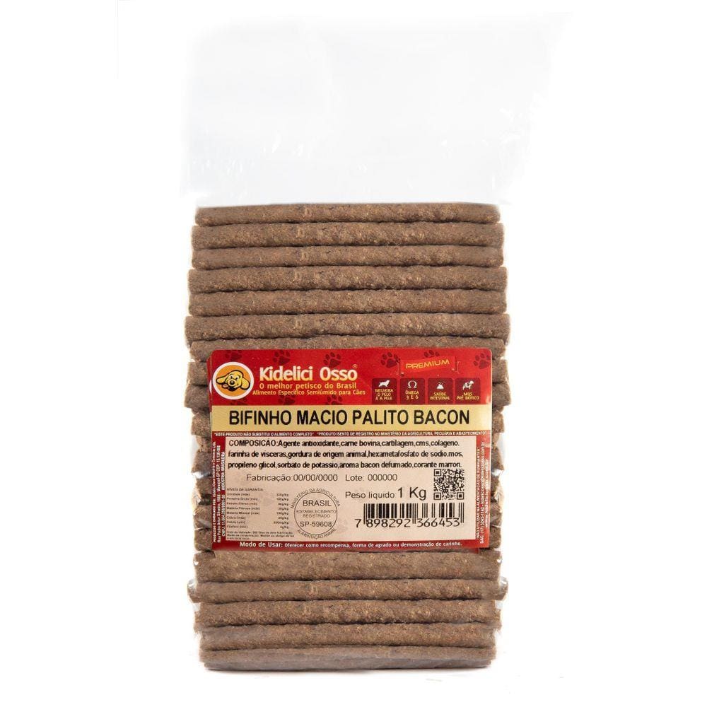 Bifinho Macio Palito - Kidelici Osso - Sabor Bacon - 1 Kg