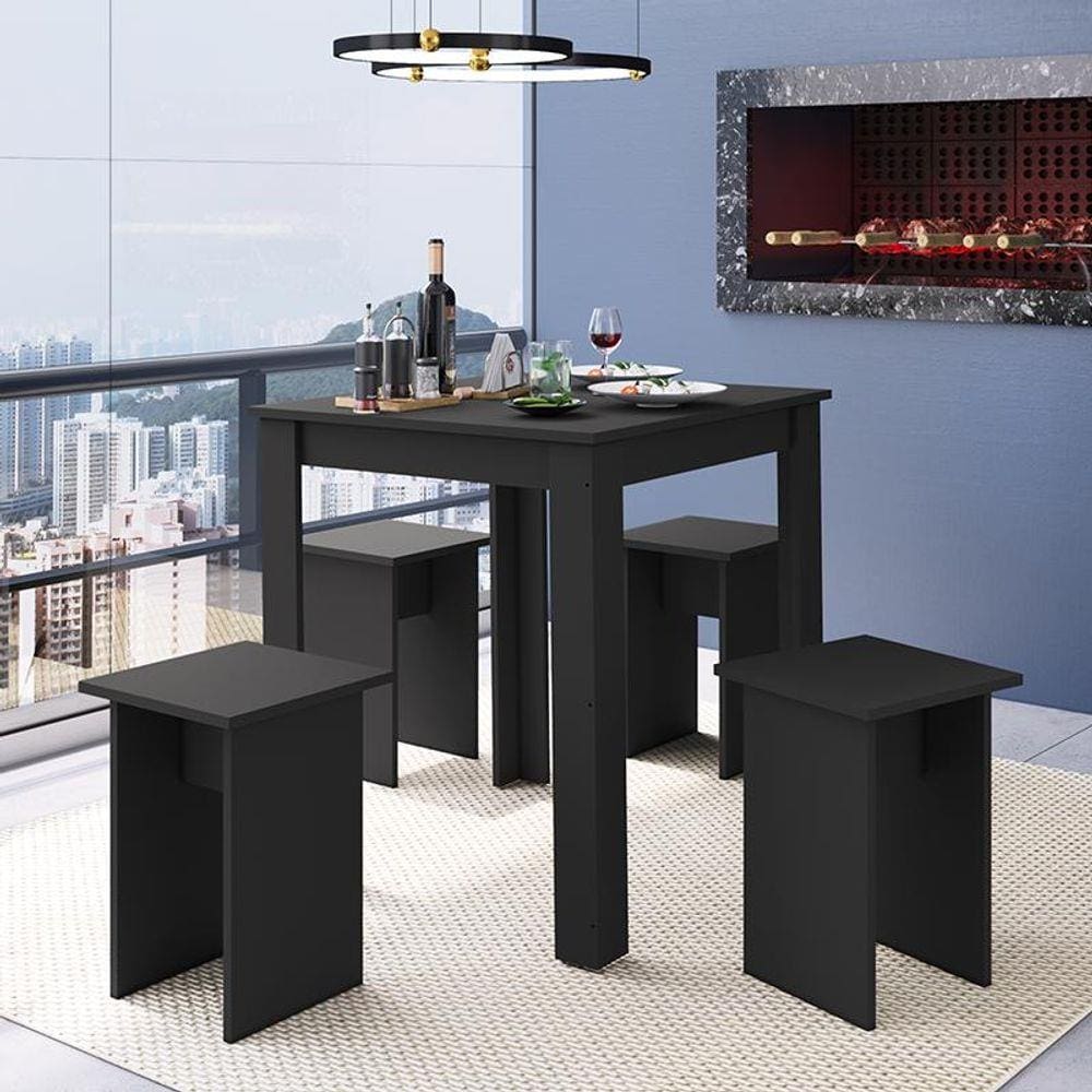 Conjunto Sala De Jantar Mesa E Banqueta Amalfi - Preto
