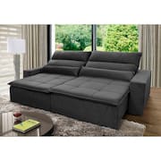 Sofá Retrátil Reclinável Amsterdam 2,50m Suede Velut Cinza c/ Molas no Assento - King House
