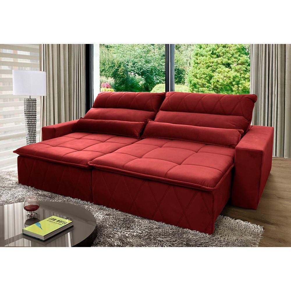 Sofá Retrátil Reclinável Amsterdam 2,70m Suede Velut Vermelho c/ Molas no Assento - King House
