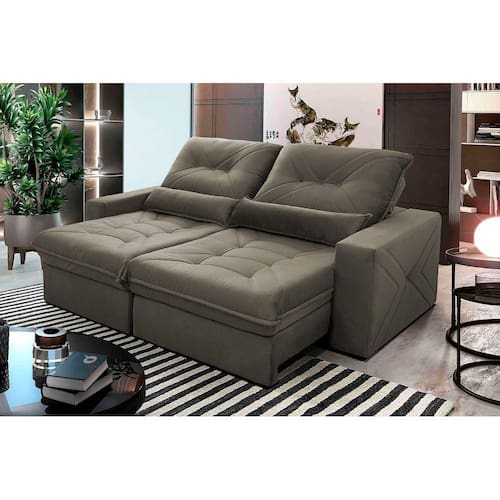 Sofá Retrátil/Reclinável Sevilha 2,50m Suede Veludo Tabaco c/ Molas Ensacadas - King Kong Menor preço em Sofá Retrátil/Reclinável Sevilha 2,50m Suede Veludo Tabaco c/ Molas Ensacadas - King Kong