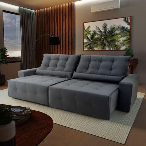 Sofá Retrátil Reclinável Montebello 3,00m Suede Velut Cinza c/ Molas no Assento - King House é boa?
