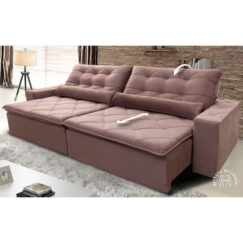 Sofá Retrátil/Reclinável Islândia 2,50m Suede Velut Tabaco c/ Molas no Assento - King House
