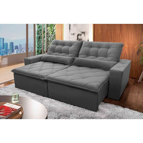 Sofá Retrátil/Reclinável Islândia 2,70m Suede Velut Cinza c/ Molas no Assento - King House Menor preço em Sofá Retrátil/Reclinável Islândia 2,70m Suede Velut Cinza c/ Molas no Assento - King House