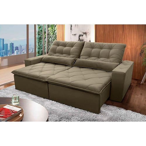 Menor preço em Sofá Retrátil Reclinável Islândia 3,00m Suede Velut Bege c/ Molas no Assento - King House
