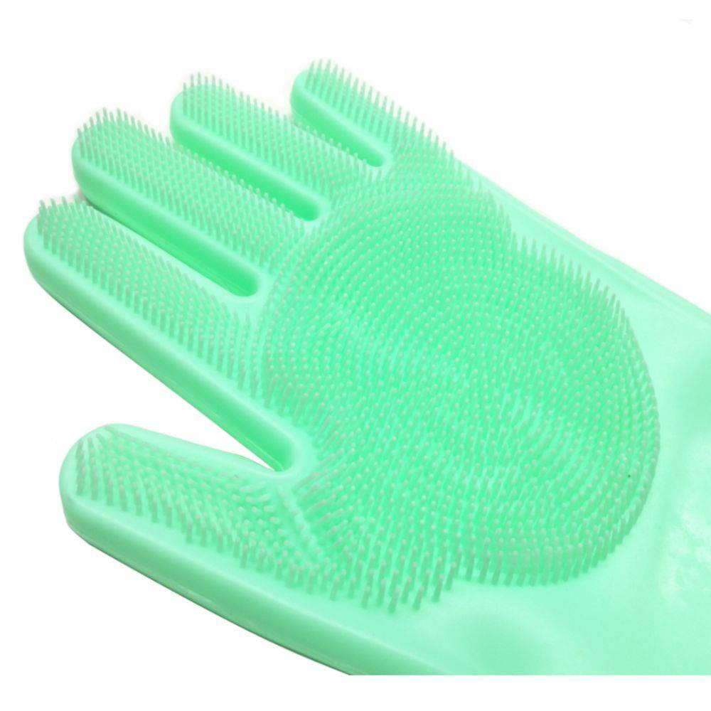 Luvas de Silicone Para Esfregar Louças Verde