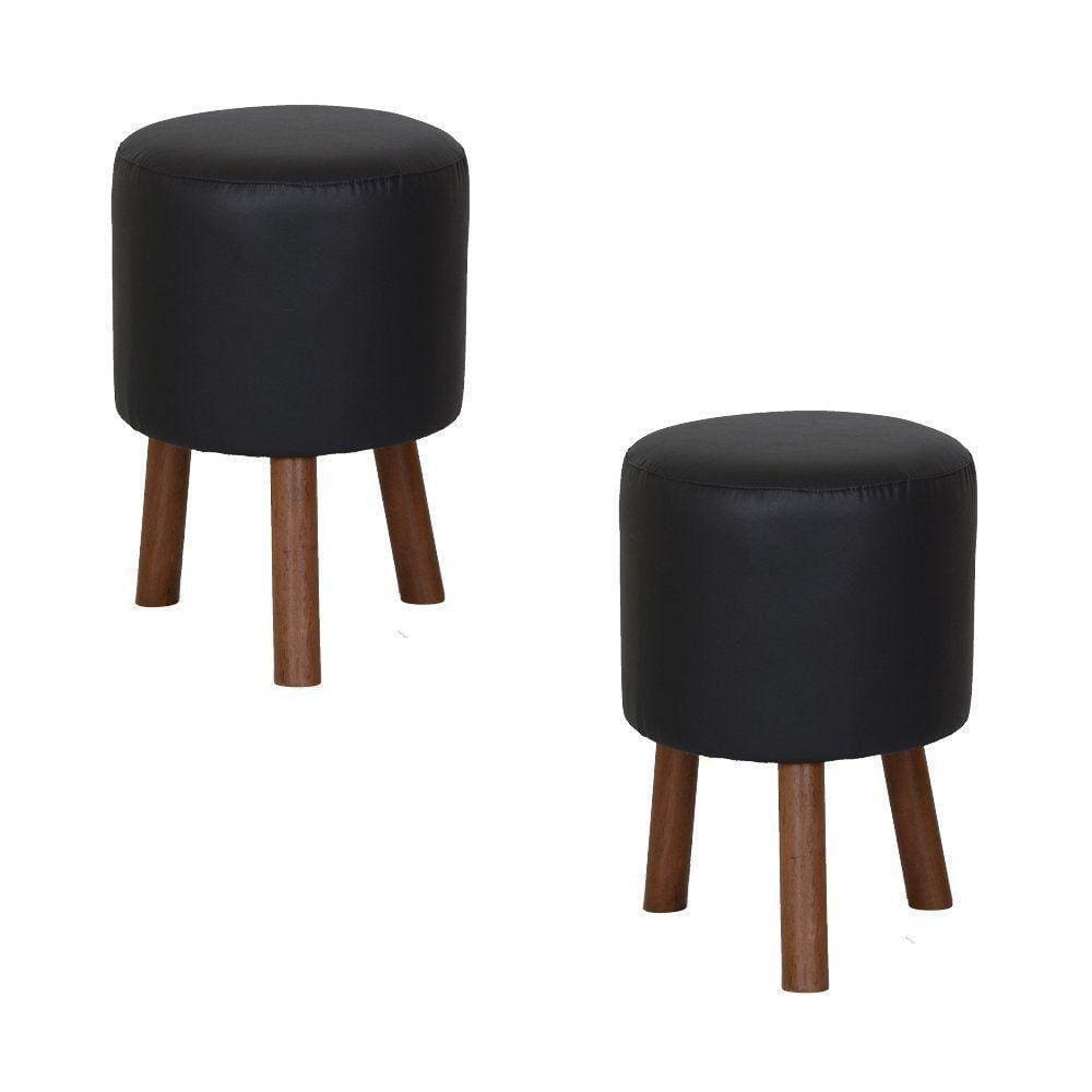 2 Puffs Banquetas Round Nobre Madeira Preto Stay Puff