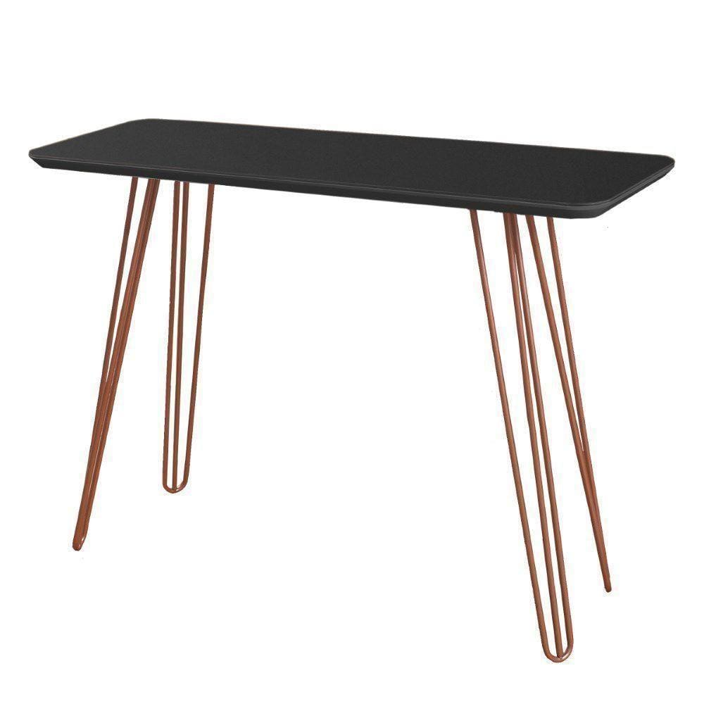 Aparador Decorativo Canto Copo Preto Pé Metálico Cobre
