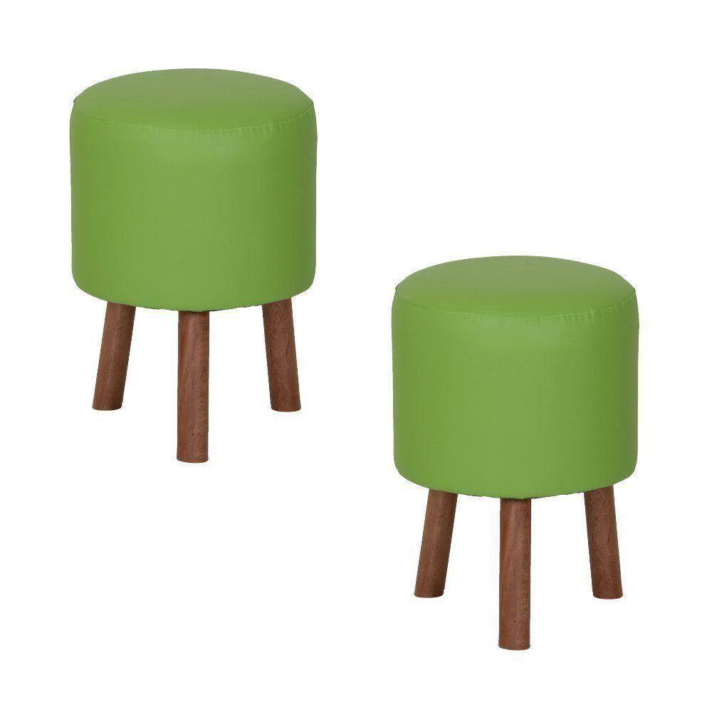 2 Puffs Banquetas Round Nobre Madeira Verde Stay Puff