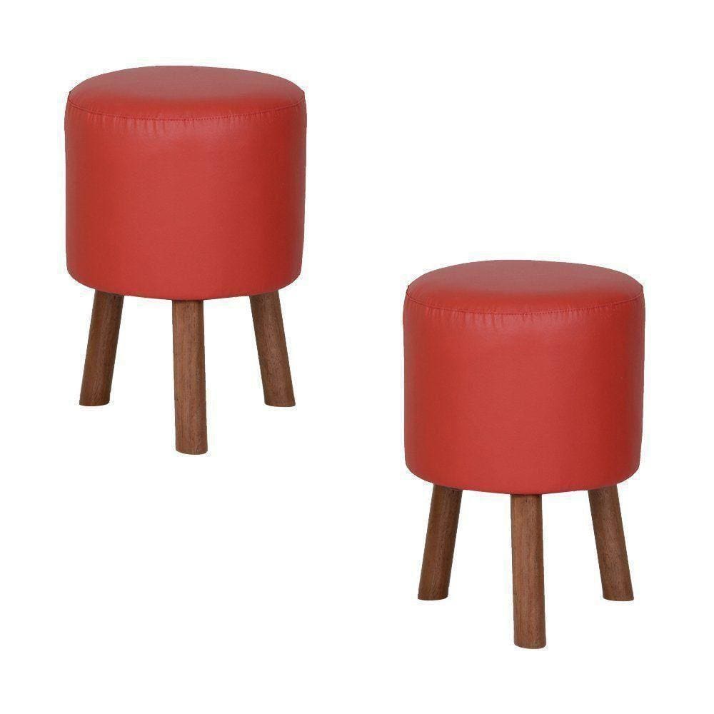 2 Puffs Banquetas Round Nobre Madeira Vermelho Stay Puff