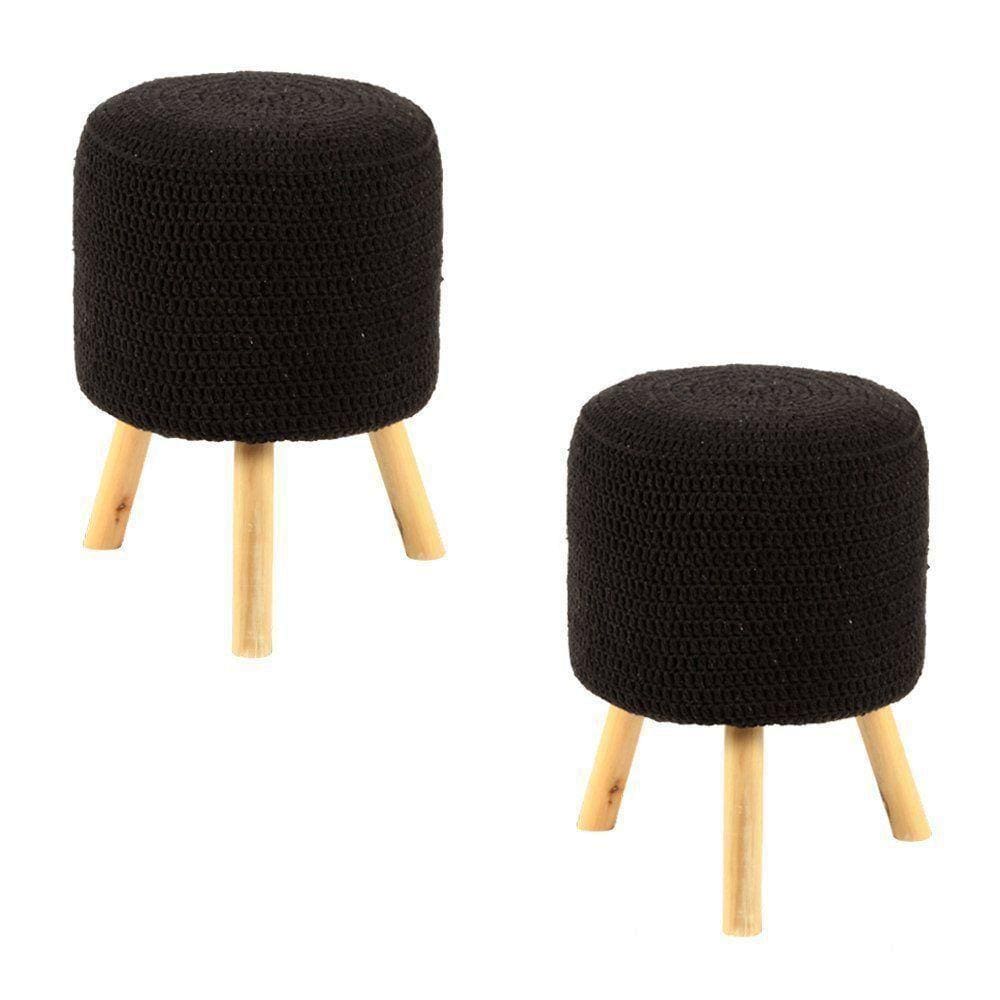 2 Puffs Banquetas Round Crochê Preto Stay Puff