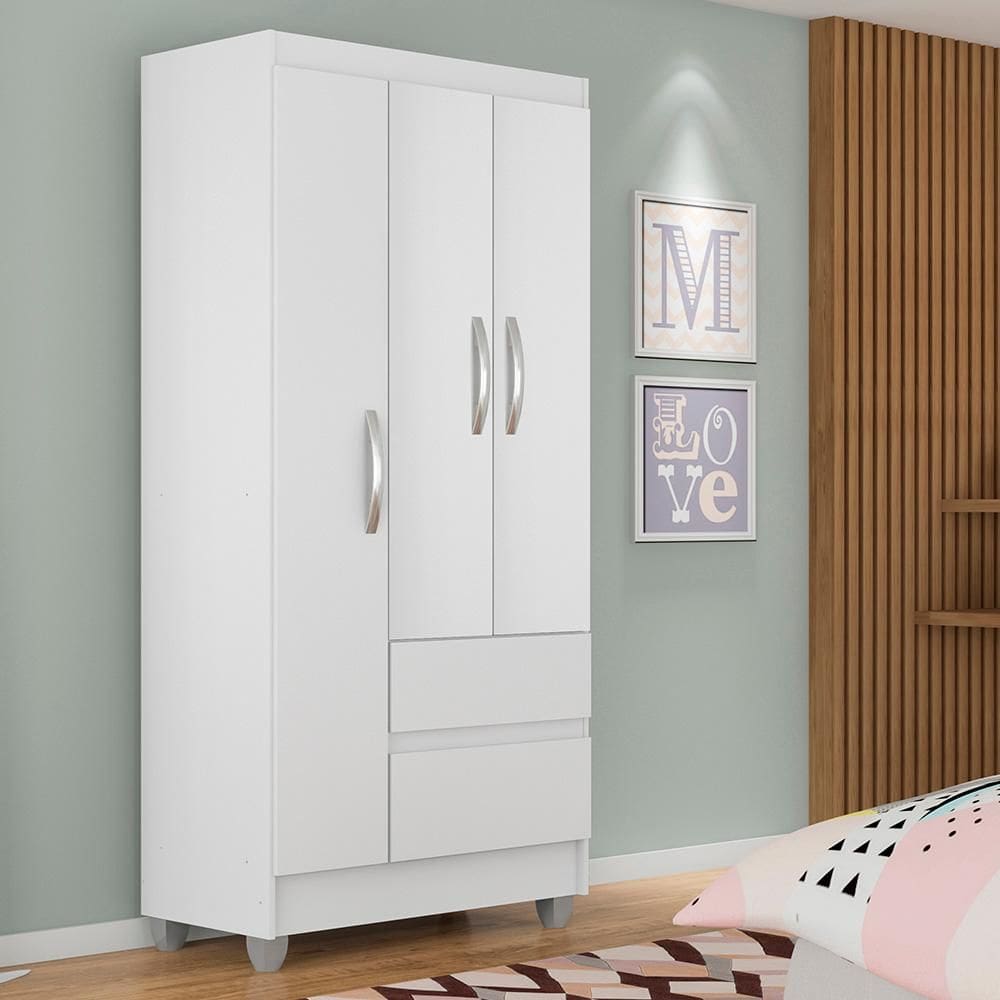 Guarda Roupa Solteiro Lohaine 3 Pts Branco - Moveis Arapongas