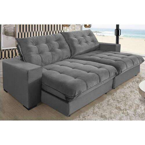 Sofá Califórnia Molas Ensacadas e Pillow Top 2,70m Cinza Menor preço em Sofá Califórnia Molas Ensacadas e Pillow Top 2,70m Cinza