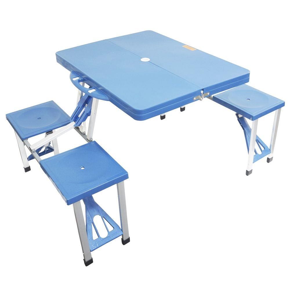 Mesa de Camping Praia Dobrável com 4 Bancos em Alumínio e Vira Maleta Importway IWMCD-4B