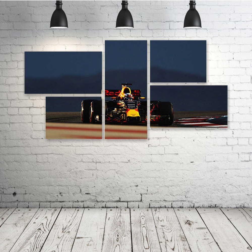 Quadro Decorativo - Bahrain-Gp-Daniel-Ricciardo-F1 - Composto de 5 Quadros