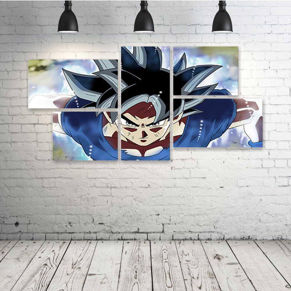 Quadro Decorativo Mosaico 5 peças Dragon Ball Super Goku Anime