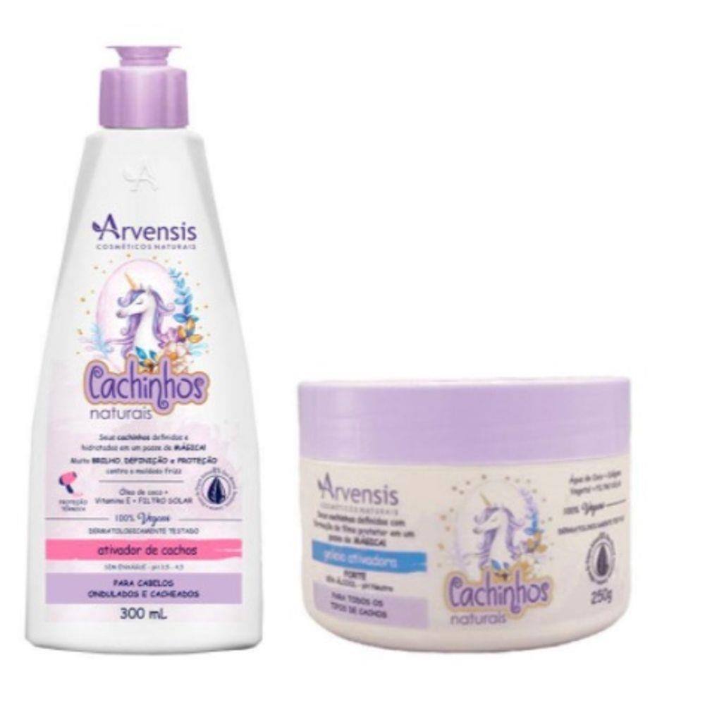 Kit Arvensis Cachinhos Naturais Ativador de Cachos Ondulados e Cacheados + Geléia Fixação Forte