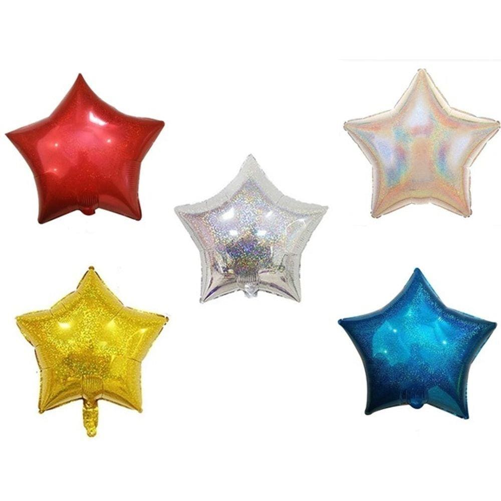 Kit Balão Metalizado Estrela Com Gliter 45cm - 5 Unid