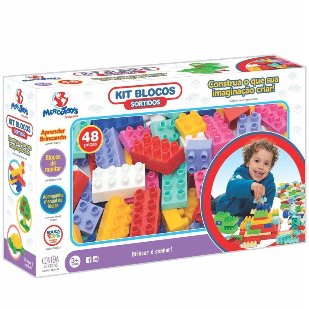 Blocos de Montar Kit Sortidos 48 Peças - Mercotoys