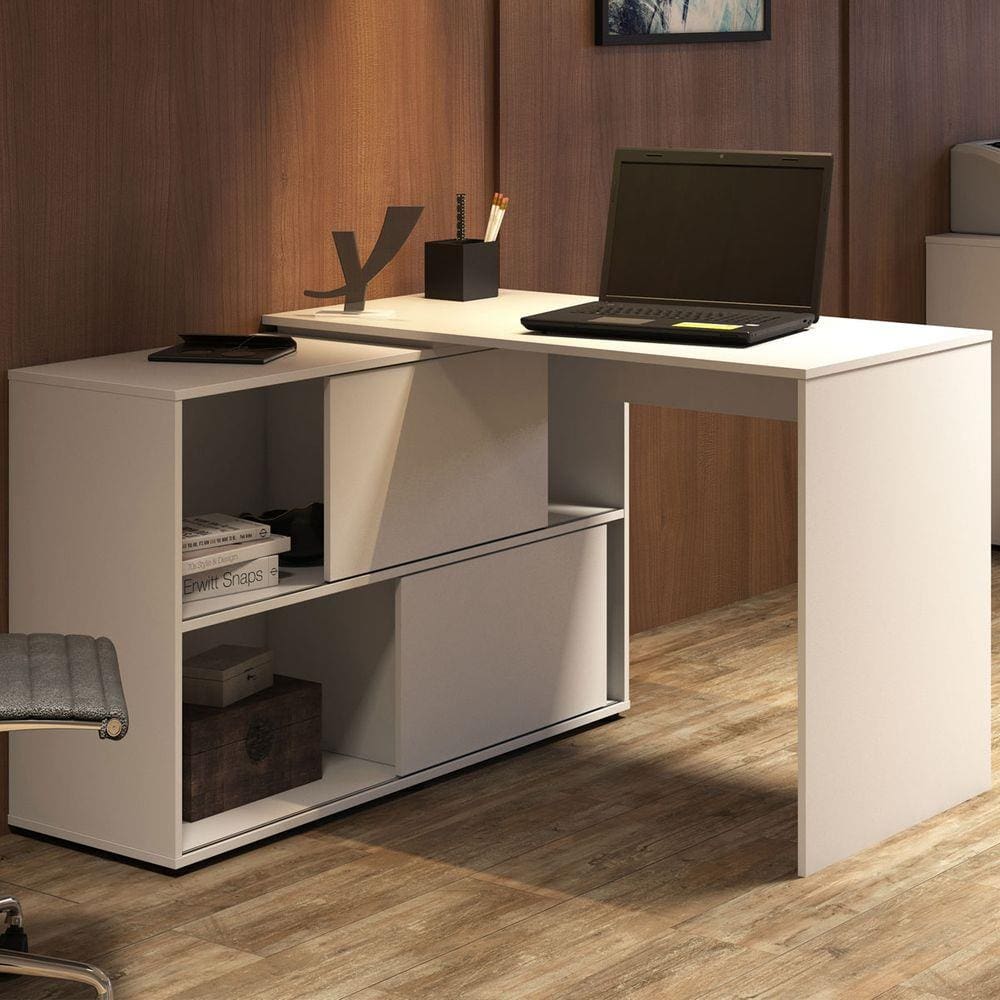 Mesa Escrivaninha Com Armário Mingle 2 Portas Branco - Artany