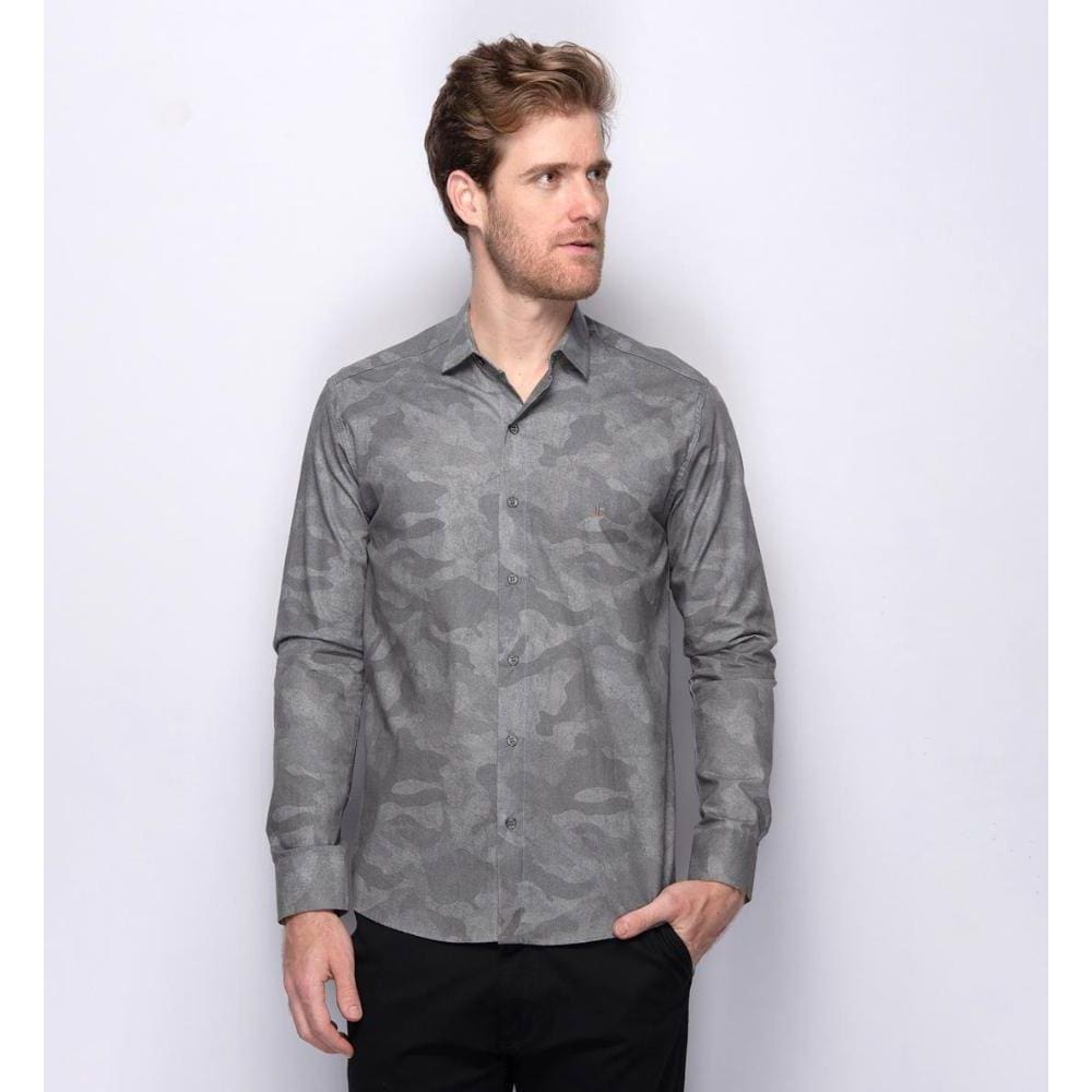 Camisa Social Masculina Slim Teodoro Camuflado 100 % Algodão
