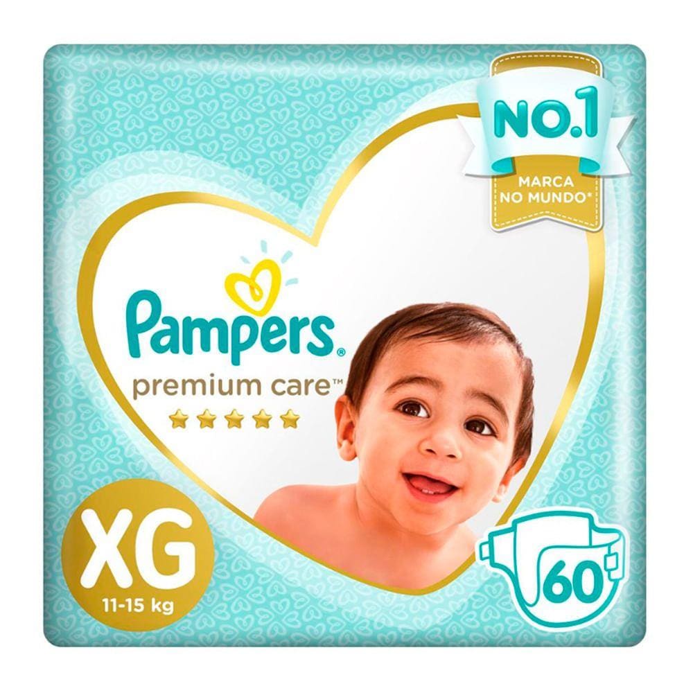 Fralda Pampers Premium Care Tamanho XG Pacote Hiper 60 Fraldas Descartáveis