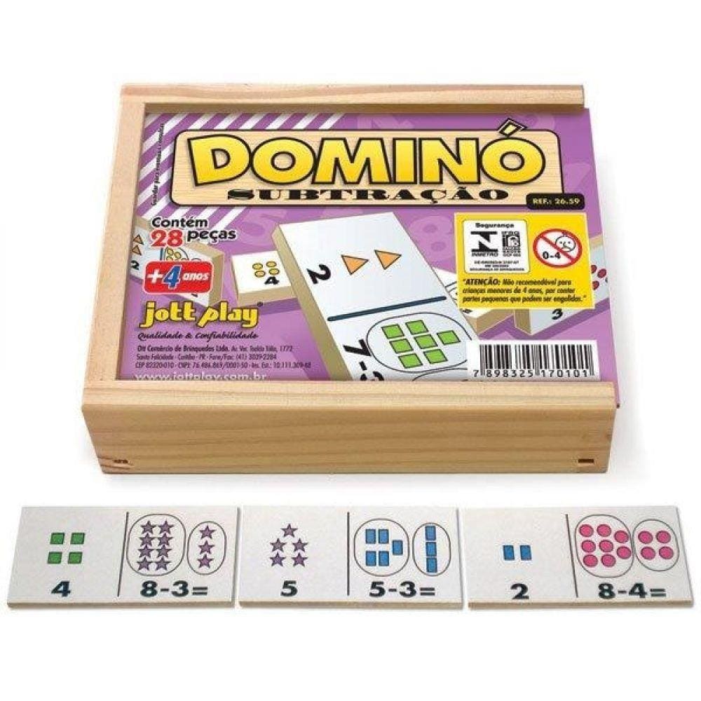 Brinquedo Educativo Dominó Subtração 28 Peças - Jottplay