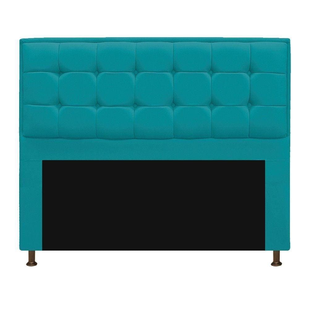 Cabeceira Copenhague 140cm Casal Suede Azul Turquesa