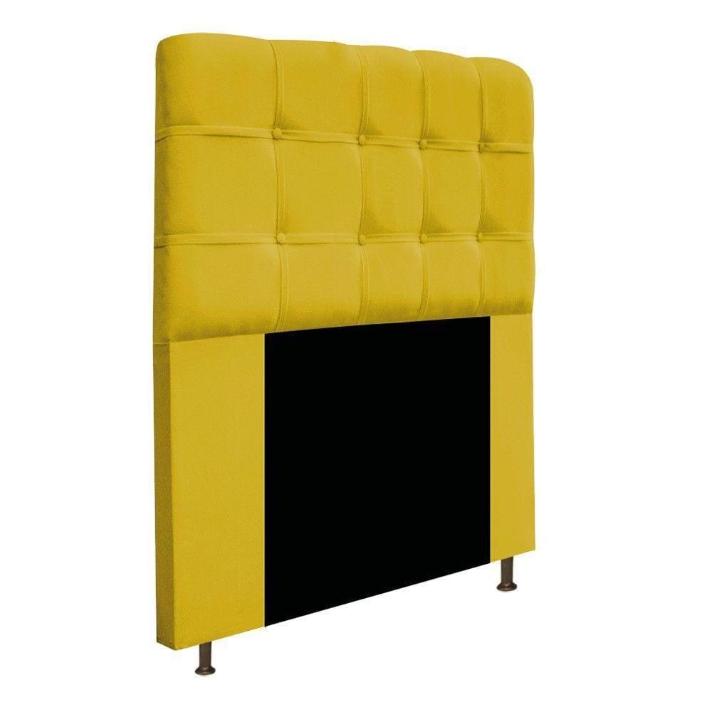 Cabeceira Estofada Mel 100cm Solteiro Com Botonê Amarelo