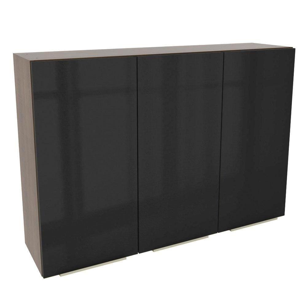 Armário Aéreo Madesa Lux 120 cm 3 Portas Rustic e Preto