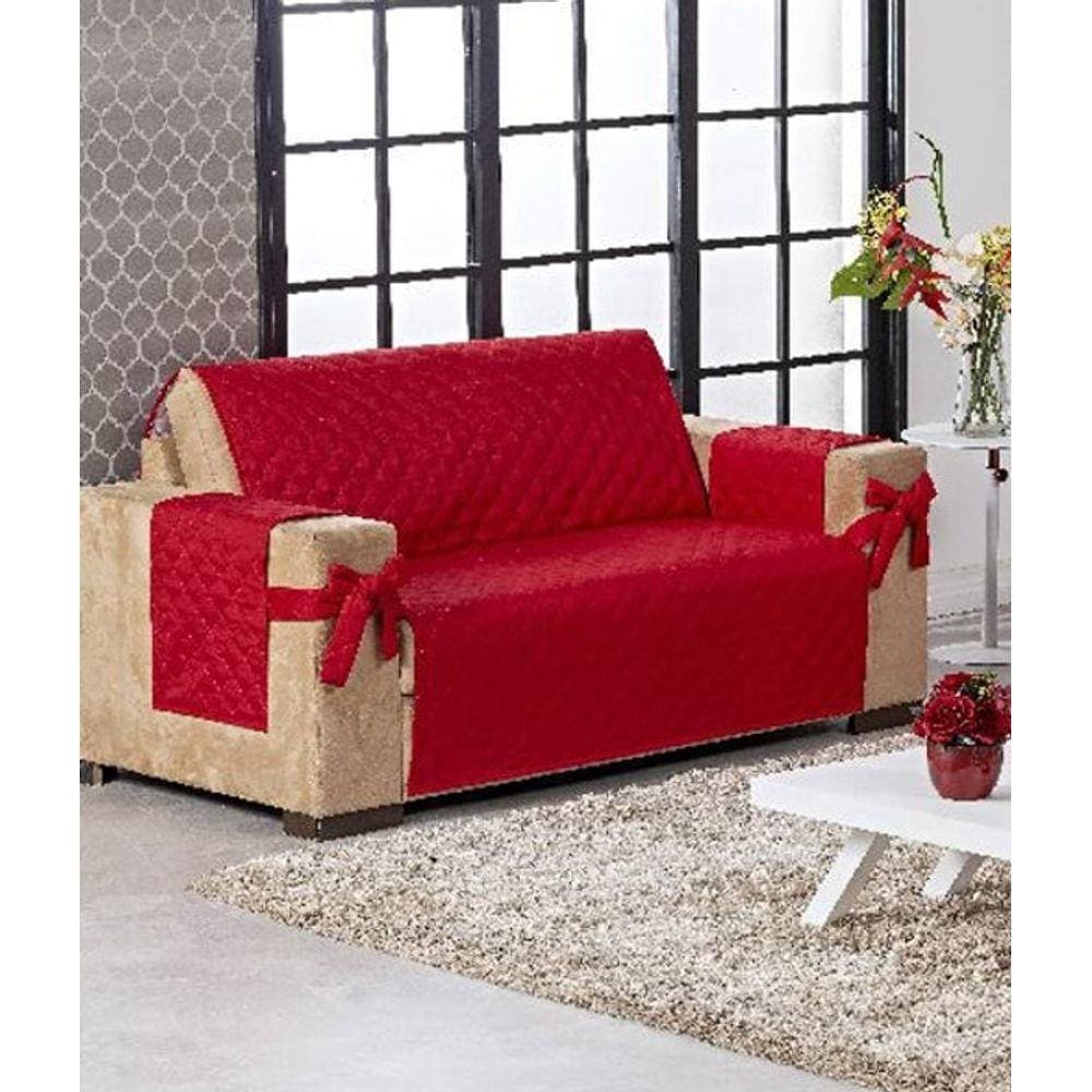 Manta De Sofá 2 Lugares King Laço E Porta Controle Vermelho