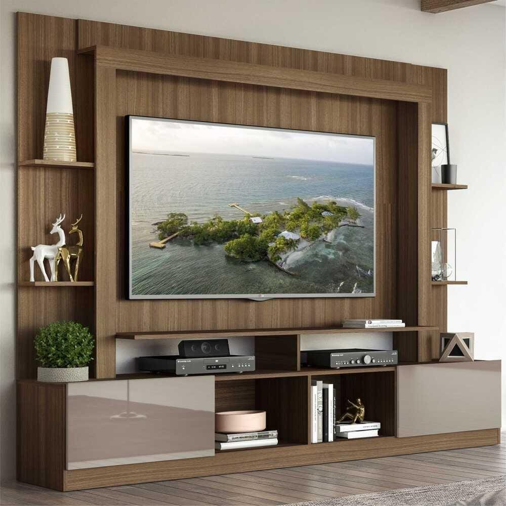 Rack Estante c/ Painel TV 65\" e 2 portas Oslo Multimóveis Madeirado/Lacca Fumê